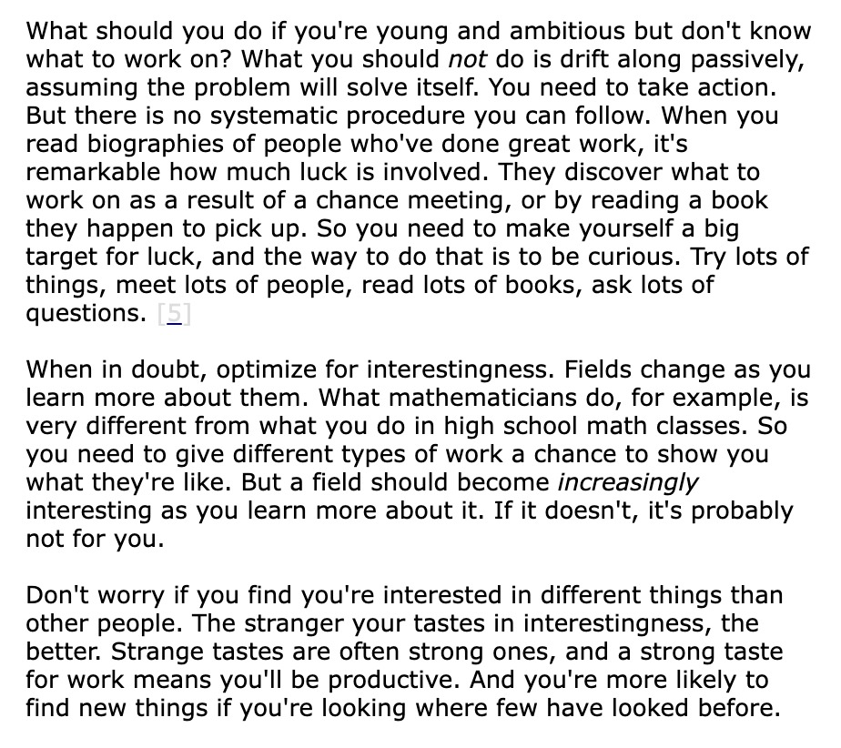 paul graham on optimizing for interestingness